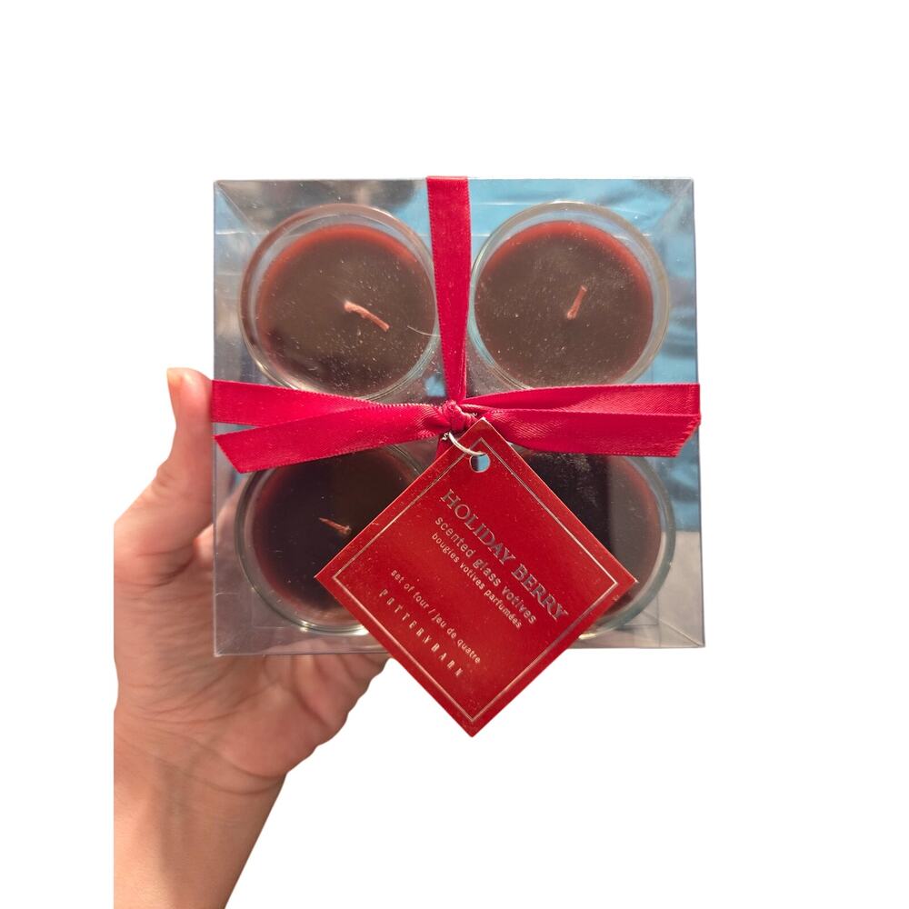 Pottery Barn Holiday Berry Scented Glass Votives Set of 4 New Unopened